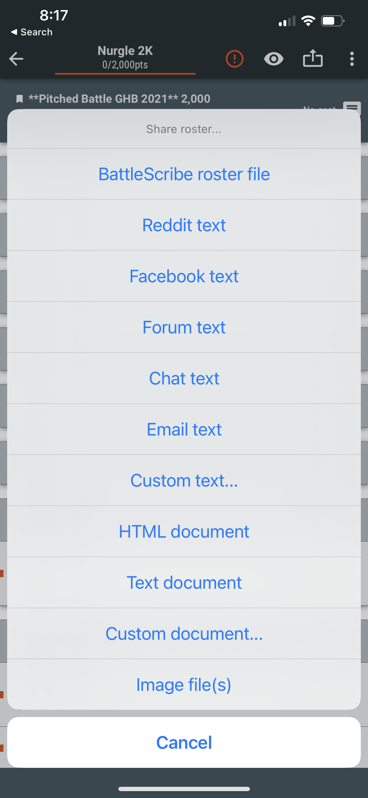 iOS preview showing share button